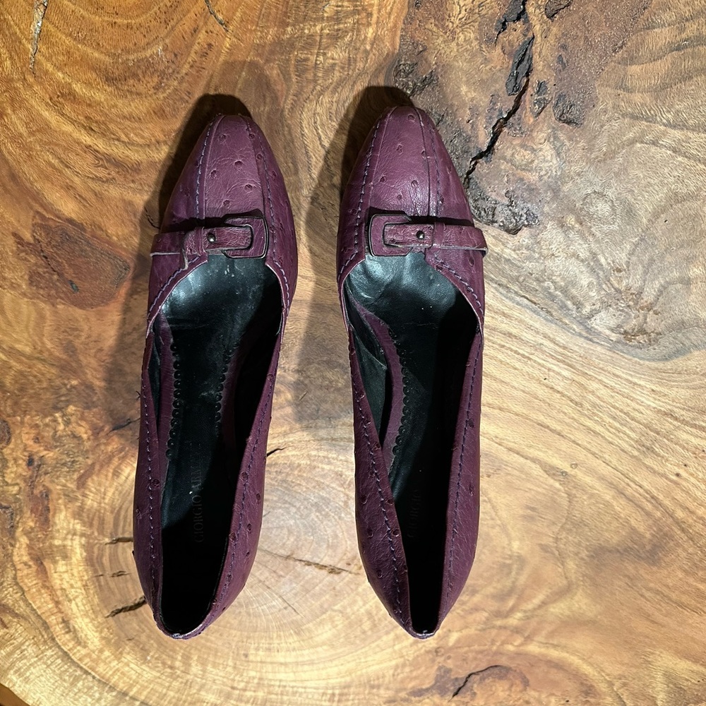 Purple ostrich Armani shoes